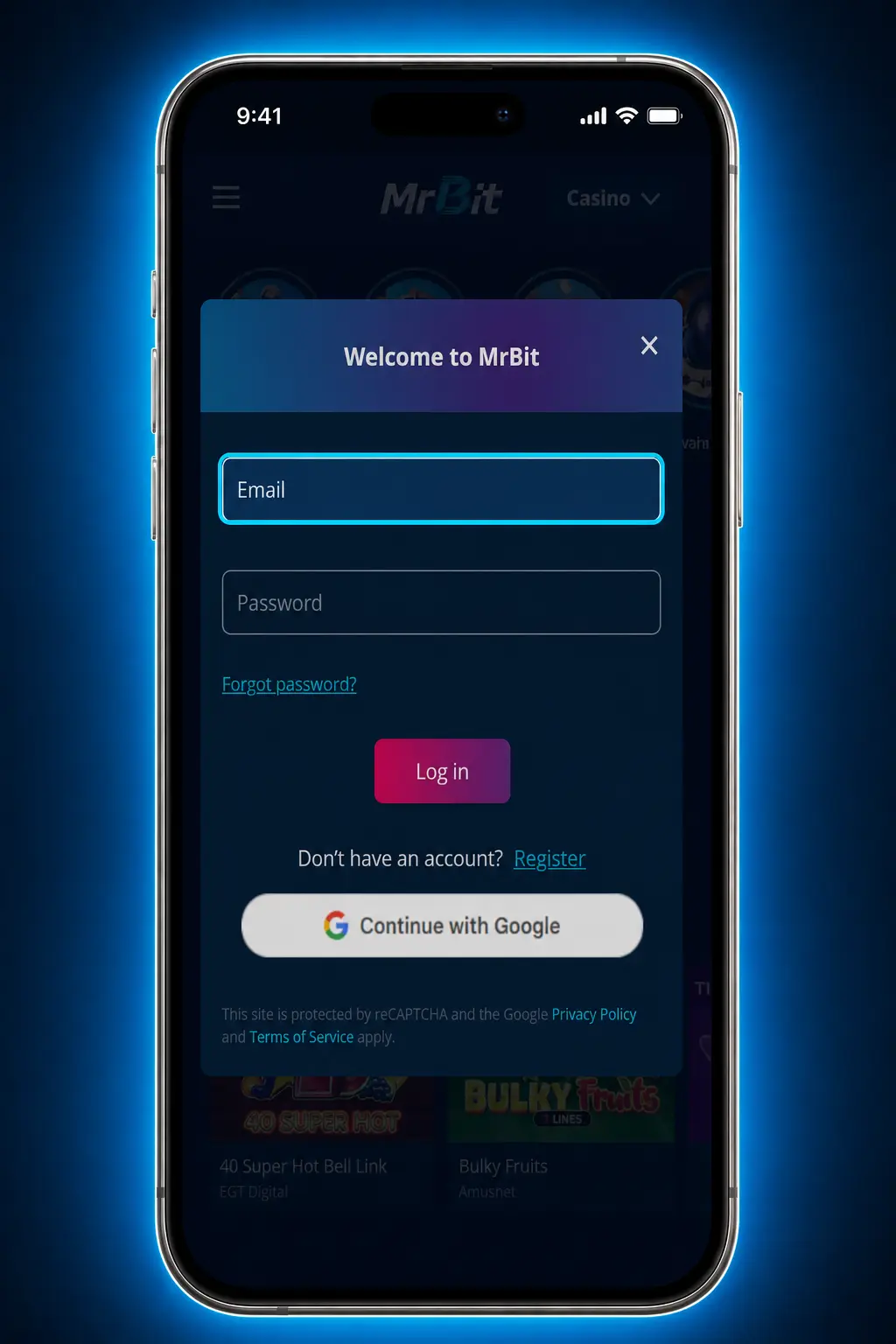 Logowanie do MrBit przez aplikację mobilną – ekran logowania z opcją Face ID i odcisku palca