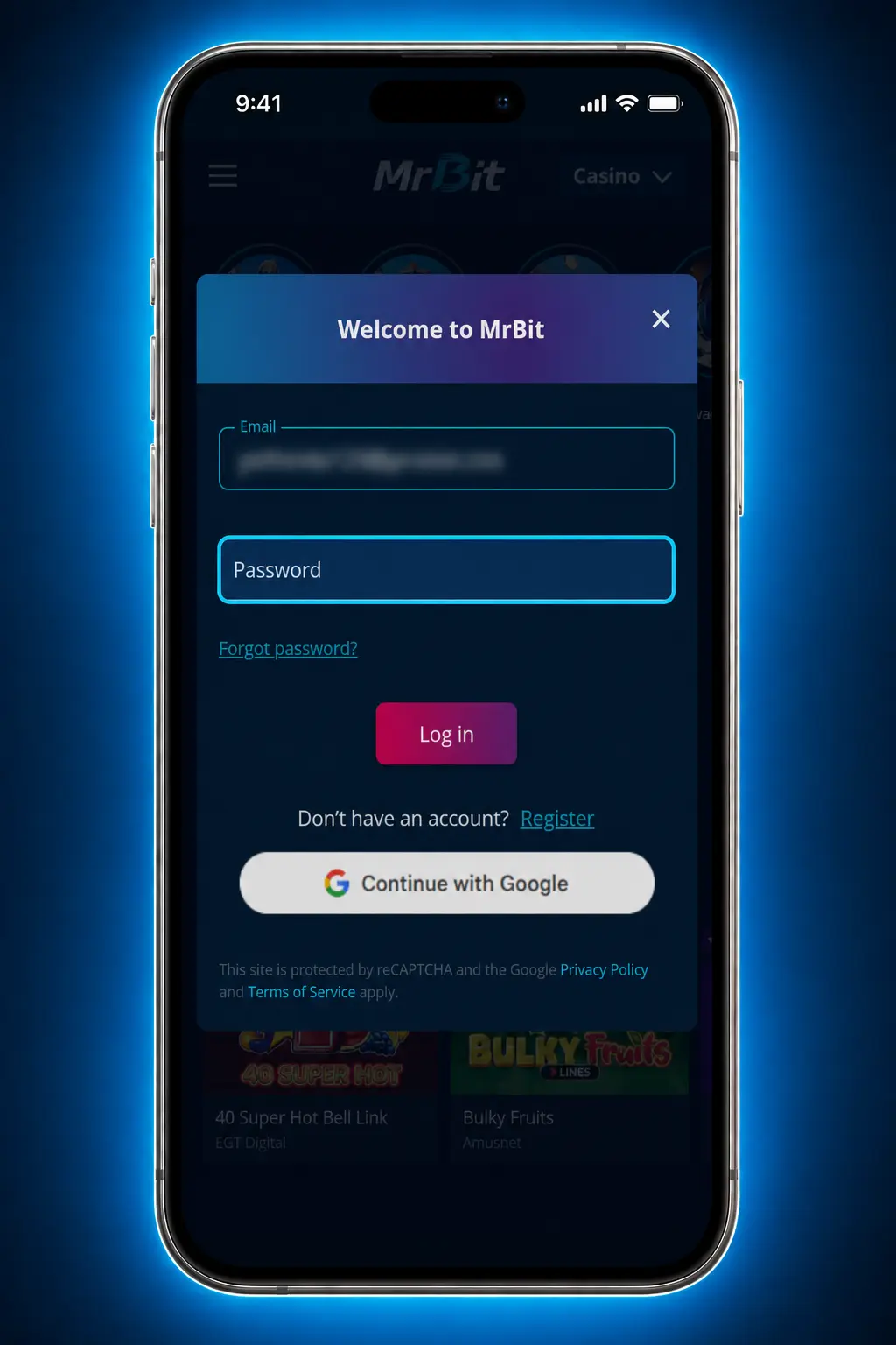 Logowanie do MrBit przez aplikację mobilną – ekran logowania z opcją biometryczną na smartfonie