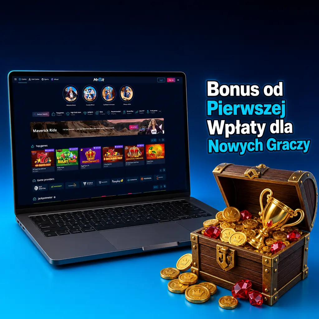 Bonus od pierwszej wpłaty na MrBit: 100% do 2155 PLN + 500 free spinów oraz freebet do 108 PLN dla nowych graczy.