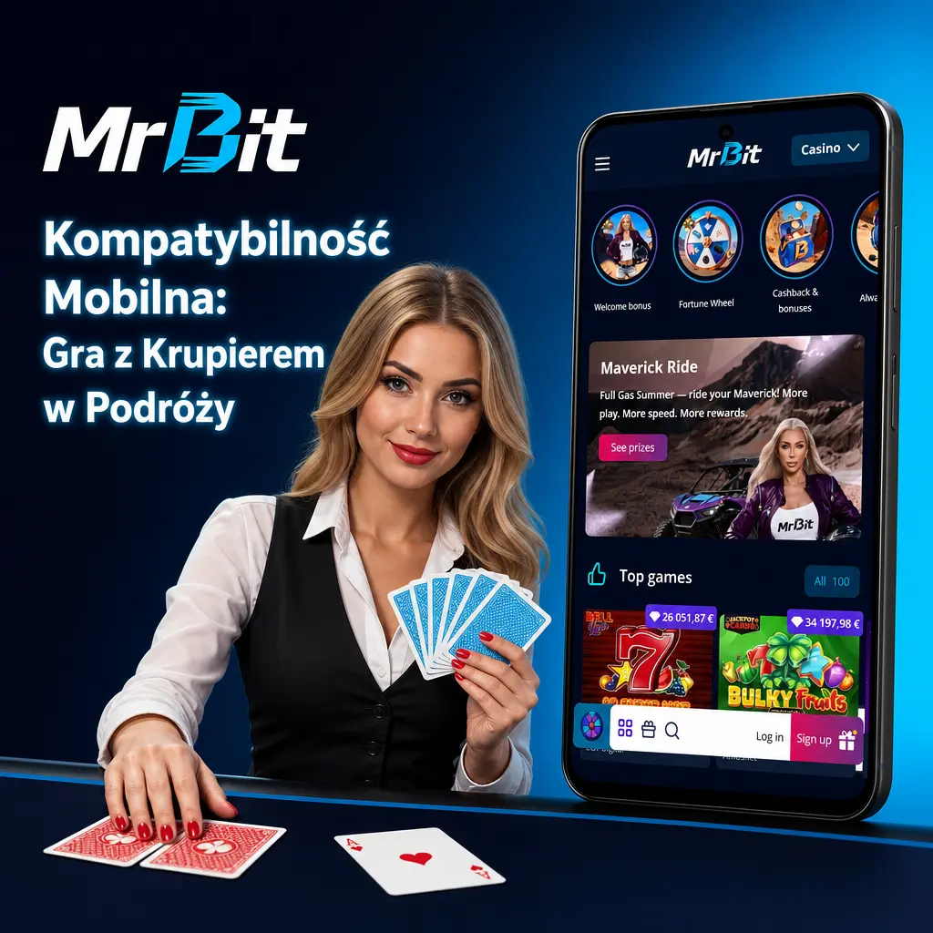 Gra z krupierem na żywo w aplikacji mobilnej MrBit – responsywny interfejs, zakłady i czat na telefonie