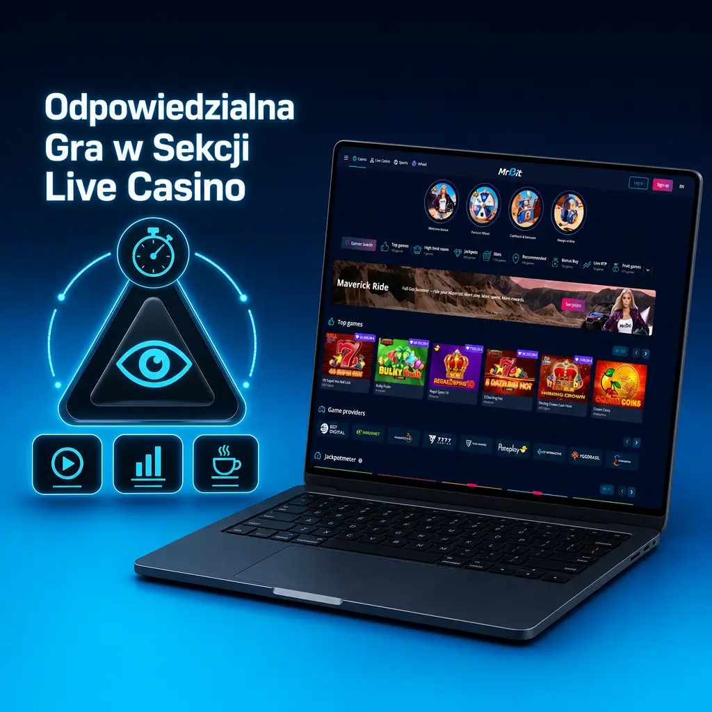 Panel limitów czasu i budżetu w lobby MrBit dla odpowiedzialnej gry przy stołach live casino z krupierem.