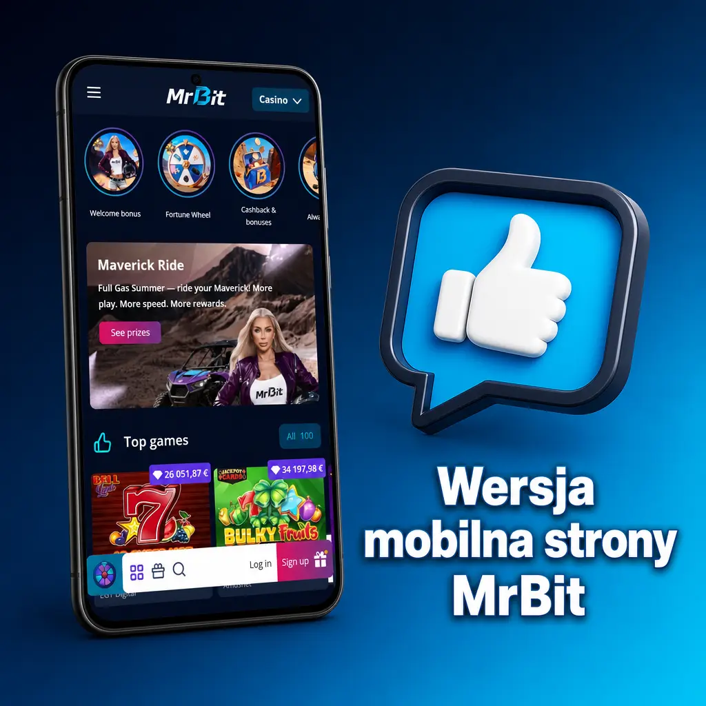 Mobilna wersja strony MrBit dostosowana do smartfonów z Androidem i iOS, dostępna w przeglądarce bez instalacji aplikacji.